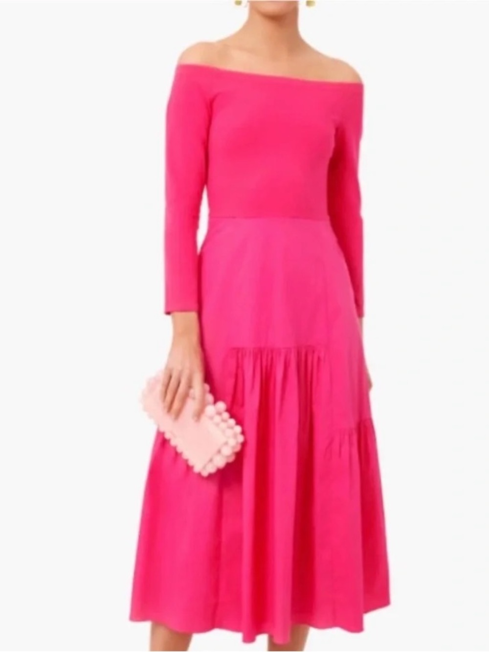 Tuckernuck x Caroline Constas Off-Shoulder Pink Midi Dress M